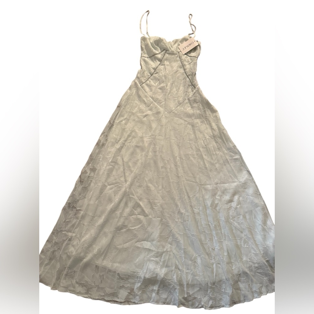 NWT CHERLEY Elegant Floral Print Quilted Lace Up Back Formal Party Flowy Maxi